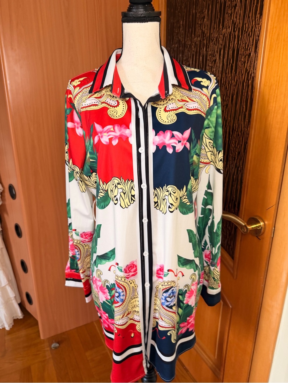 Zara Multicolor Floral & Paisley Button-Front long Blouse tunic Sz XL